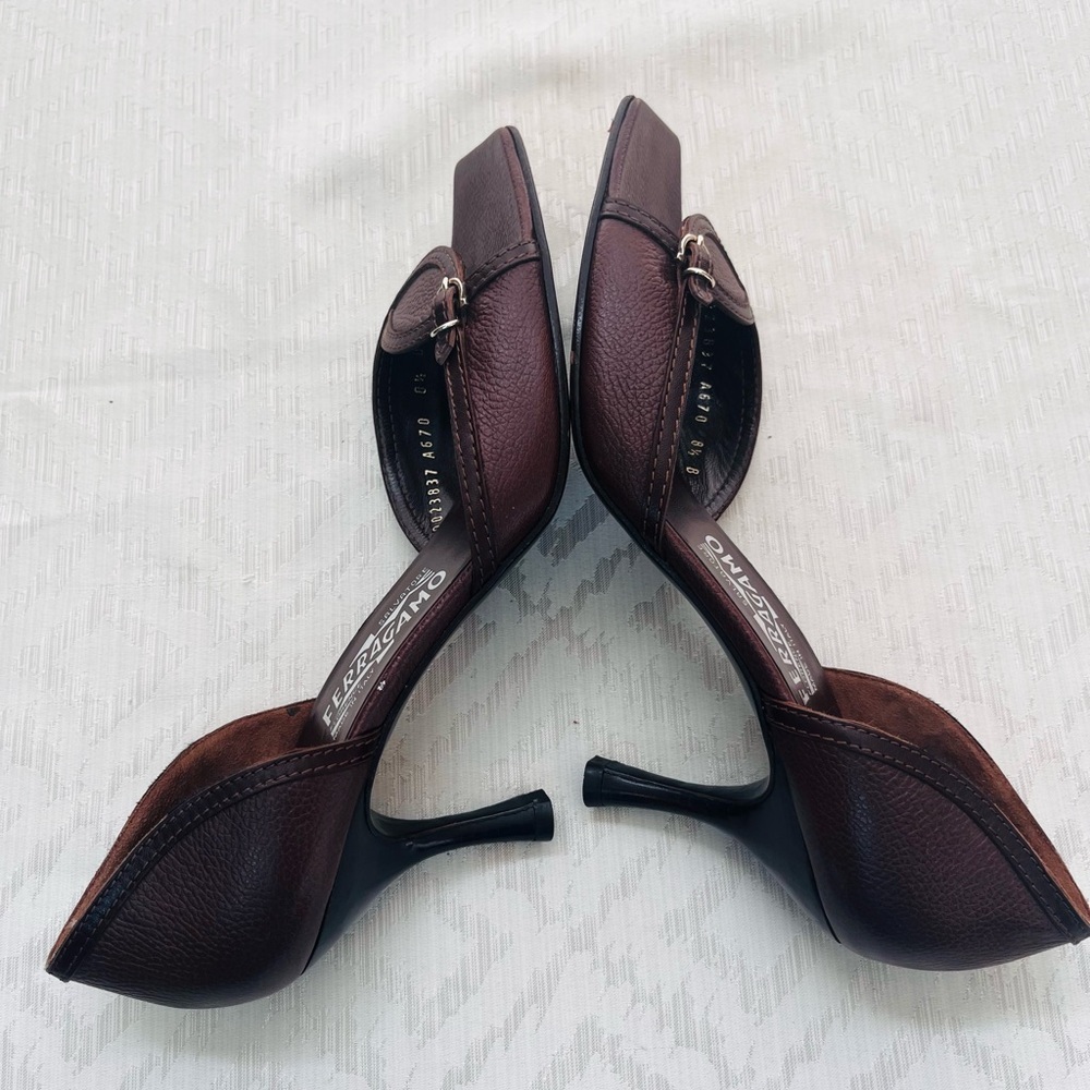 Salvatore Ferragamo Women's Leather Brown Heels Size 8.5B - Picture 7 of 9